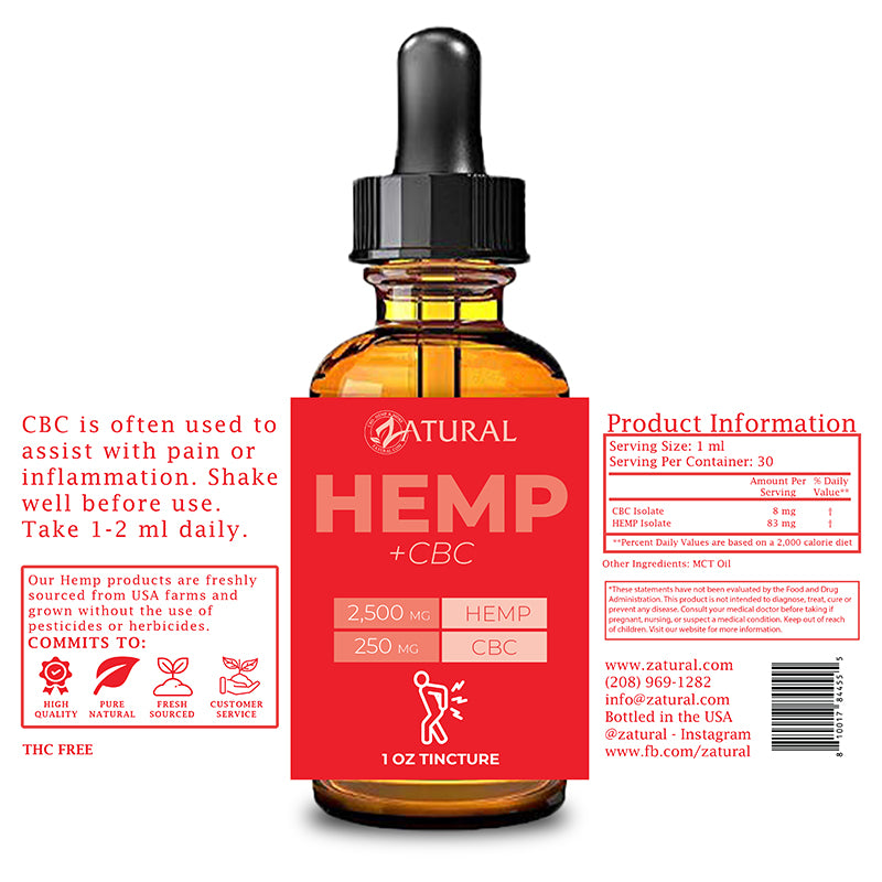 CBC and Hemp Extract Isolate Oil Tincture Label